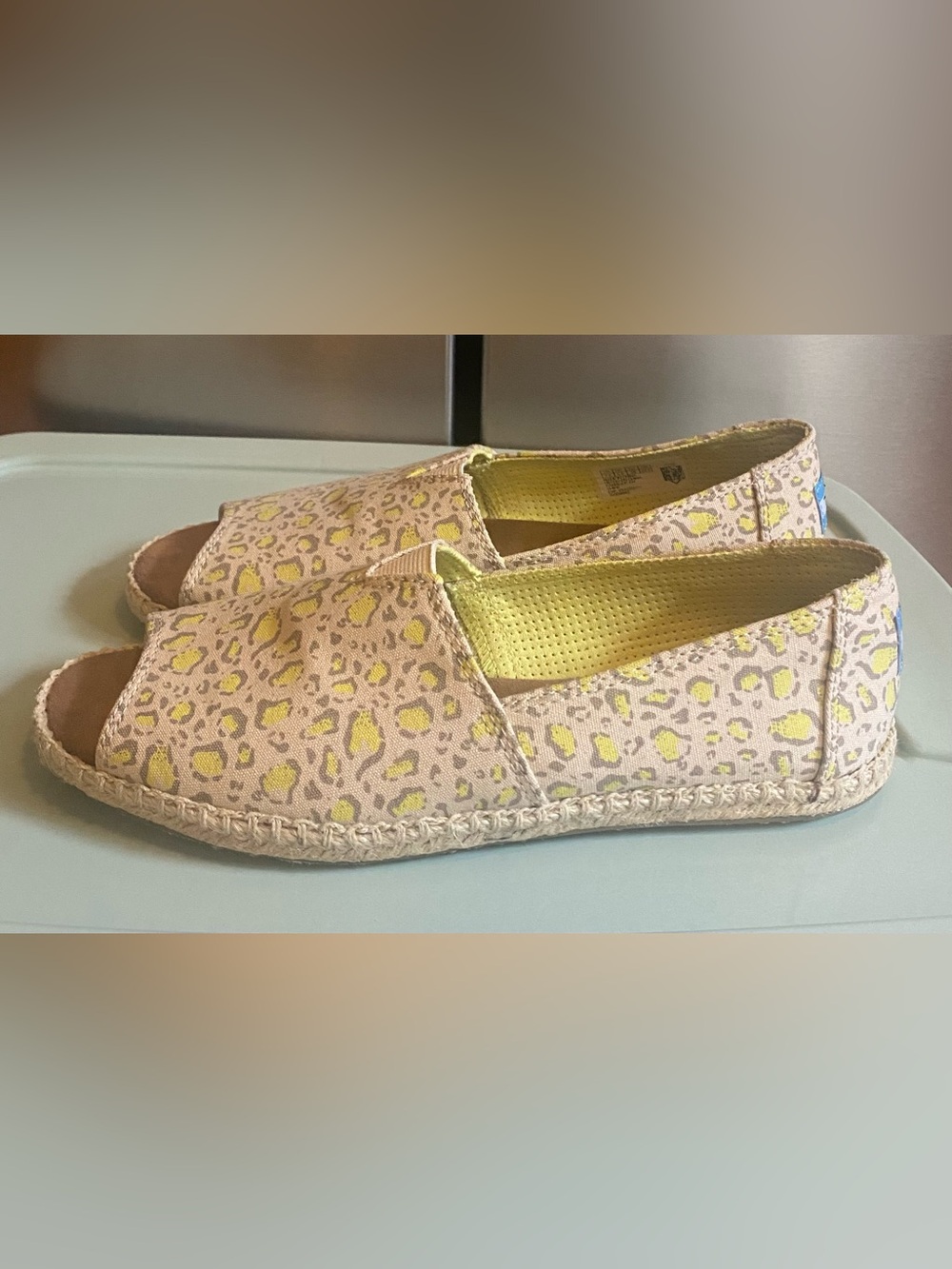 TOMS Alpargata Open Toe Espadrille Sandals Limeade Bobcat Leopard Print
Boho